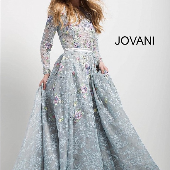 Jovani Long Sleeve Multi Floral Illusion Lace Gown - Picture 5 of 6